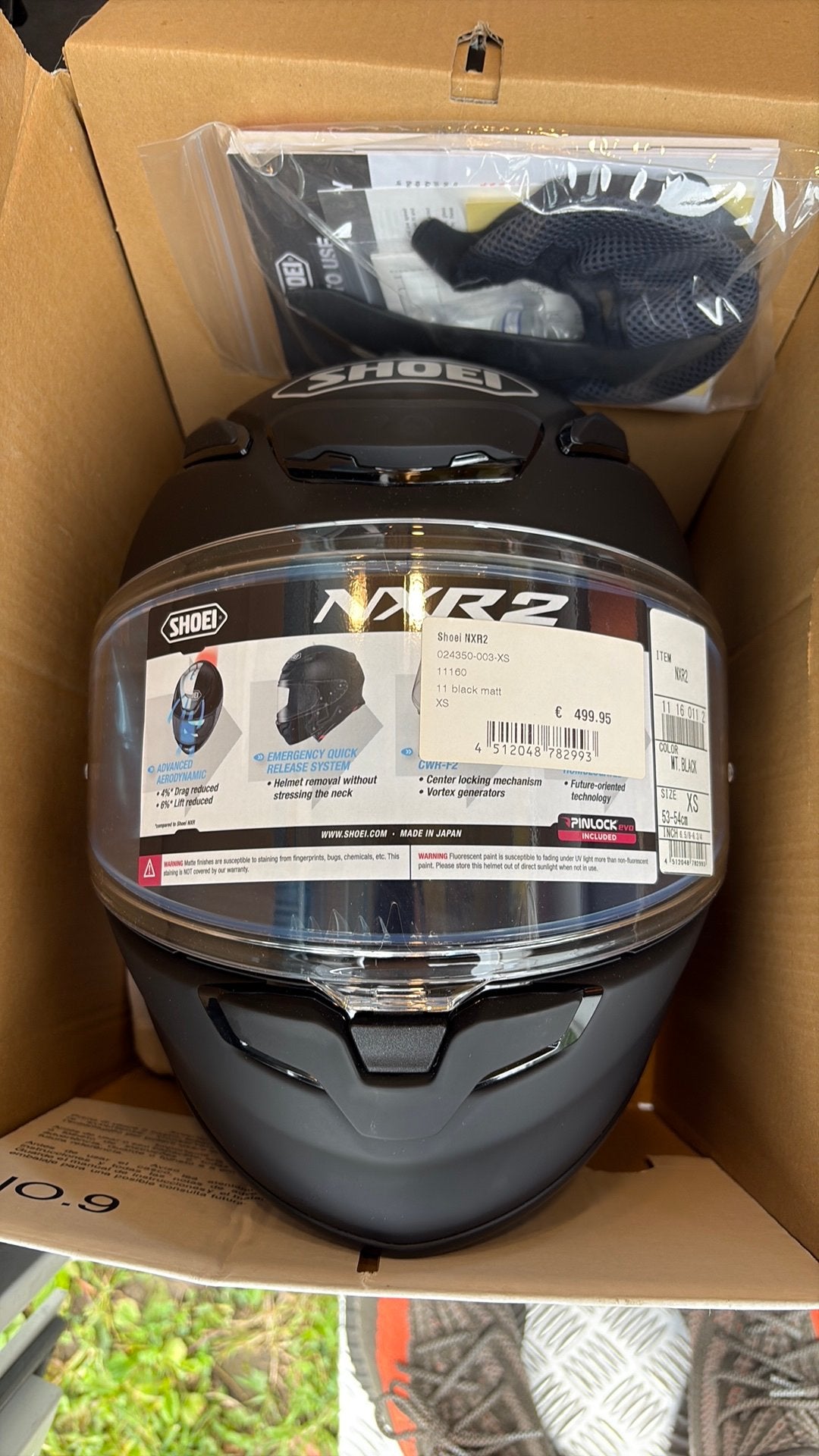 Splinter nieuwe shoei nxr2 helm (xs), Motoren, Ophalen, XS, Shoei