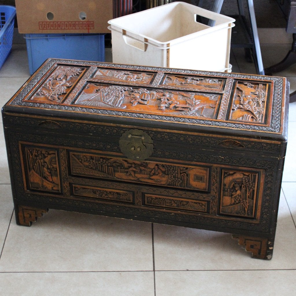 Authentieke Chinoiserie Kamferhouten Koffer / Dekenkist, Ophalen of Verzenden