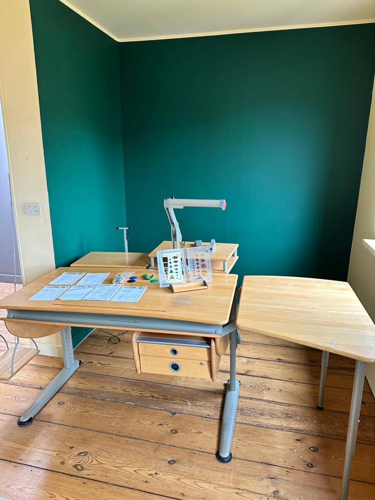Modulaire bureau - Moll, Huis en Inrichting, Bureaus, Gebruikt, Overige merken, Natuurlijk, Hout, Bruin, In hoogte verstelbaar