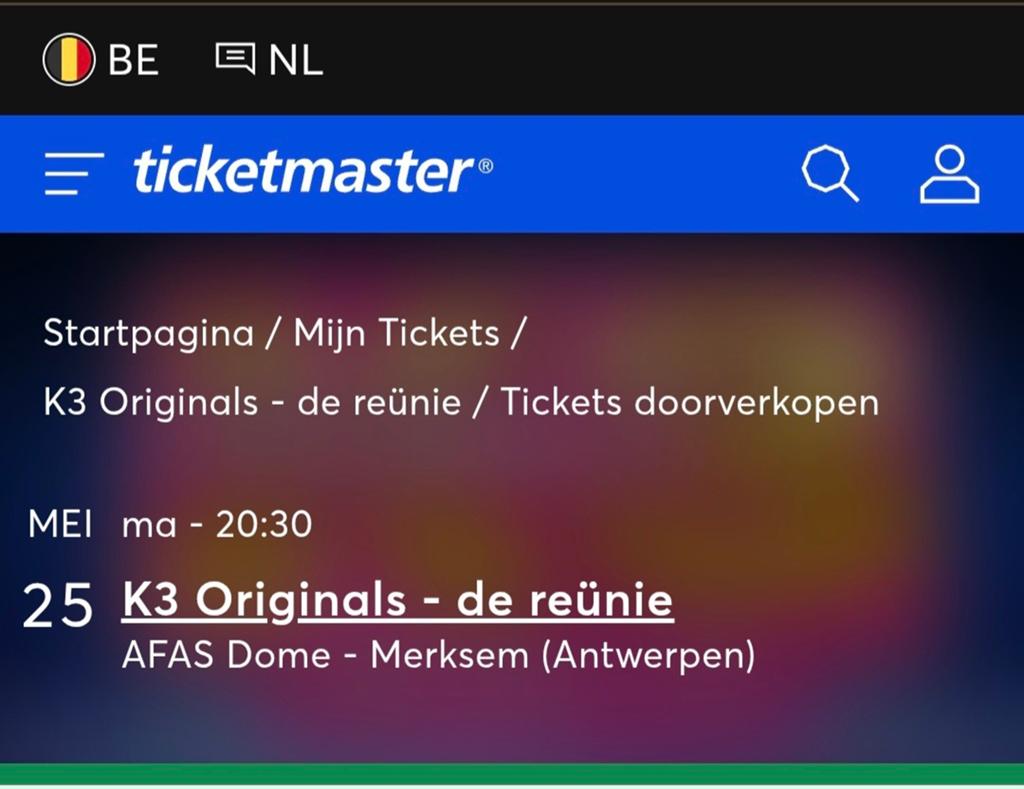 1 ticket voor k3 originals 25 mei om 20u30 in afas dome, Eén persoon, Mei