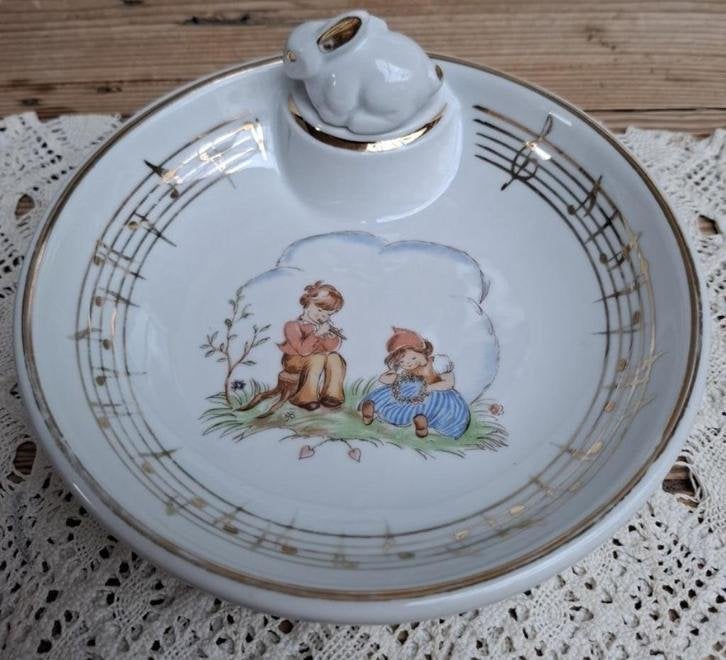 Frans brocante kinder warmhoud bordje met kinderen, Ophalen of Verzenden