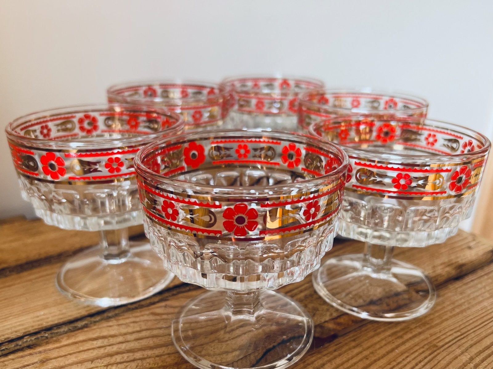 Set van 6 vintage Italiaanse cocktailglazen retro bloem, Antiek en Kunst, Ophalen of Verzenden