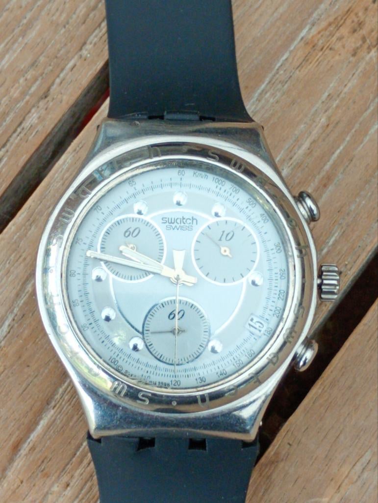 Vintage Swatch Irony Chrono, Handtassen en Accessoires, Horloges | Heren, Staal, Polshorloge, Swatch, Kunststof