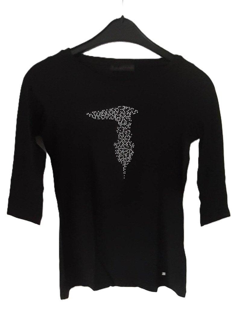 Trussardi met Strass Logo (Maat S), Kleding | Dames, T-shirts, Verzenden, Zwart, Zo goed als nieuw, Lange mouw