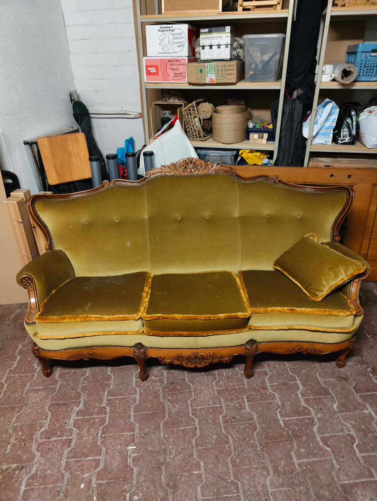 Vintage zetel 3zit en 1zit, Huis en Inrichting, Zetels | Zetels en Chaises Longues, Ophalen, Gebruikt, Vintage, Stof