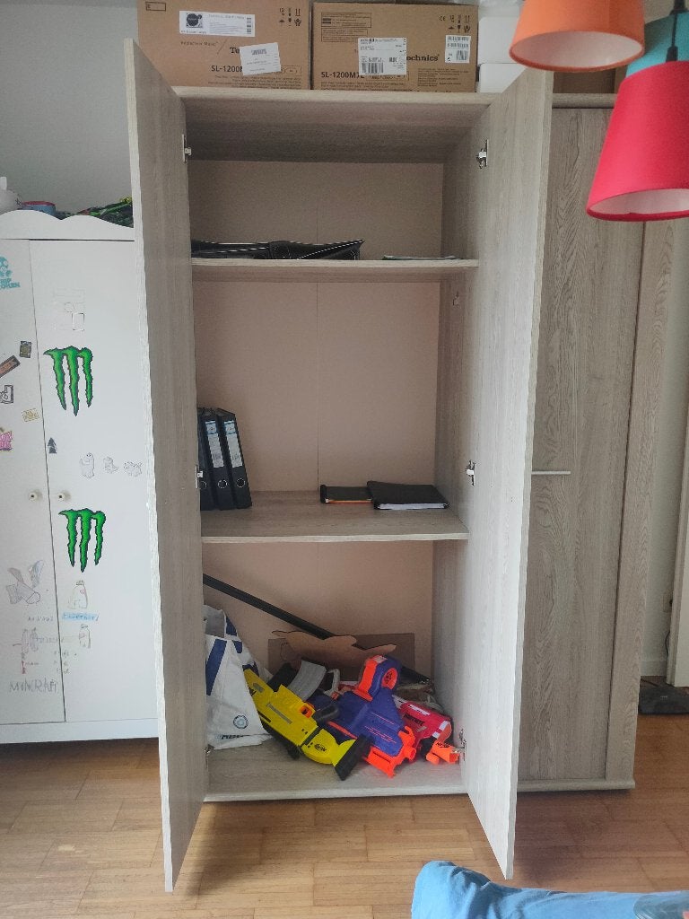 Kledingkast 3 deuren – lichte eik – 141 x 63 x 199 cm, Ophalen, 100 tot 150 cm, 150 tot 200 cm, 50 tot 75 cm