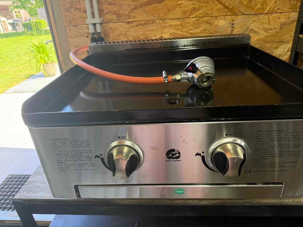 Bakplaat/plancha — 2 branders met regelaar, slang & gasfles, Ophalen