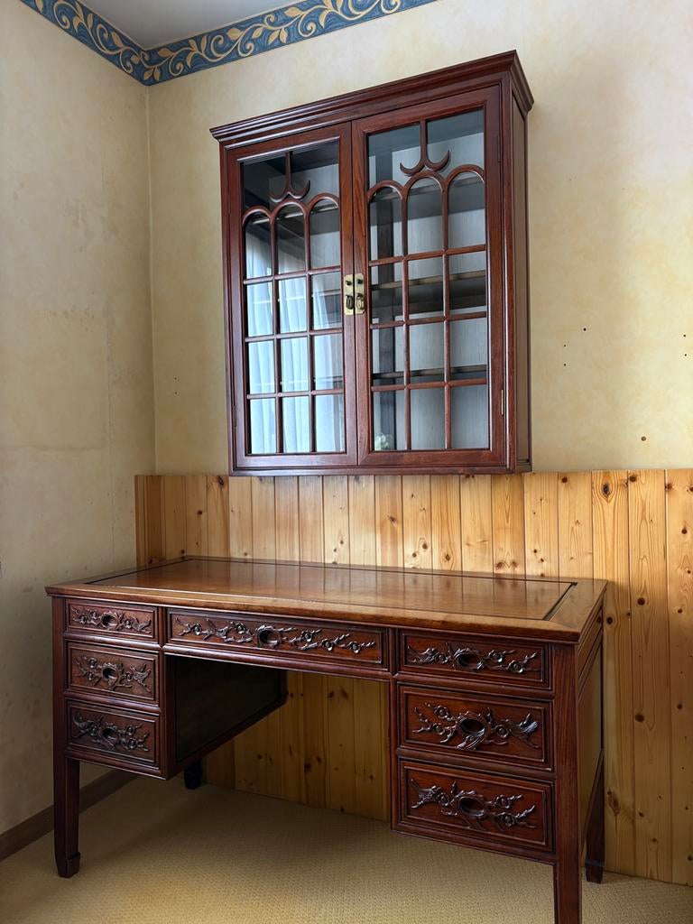 Houten Bureau + Hangkast, Antiek en Kunst, Ophalen