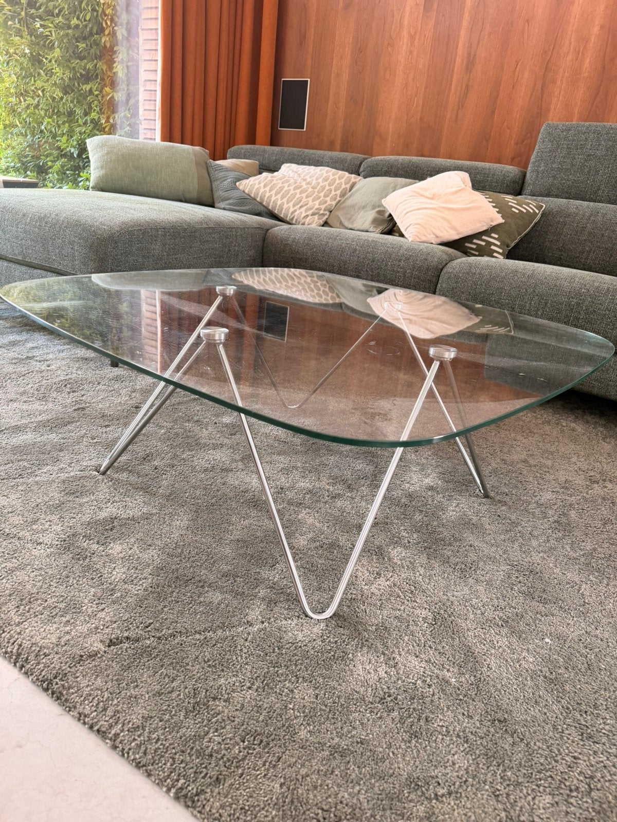 Glazen salontafel jaren 70, Ophalen, Gebruikt, 50 tot 100 cm, Vierkant