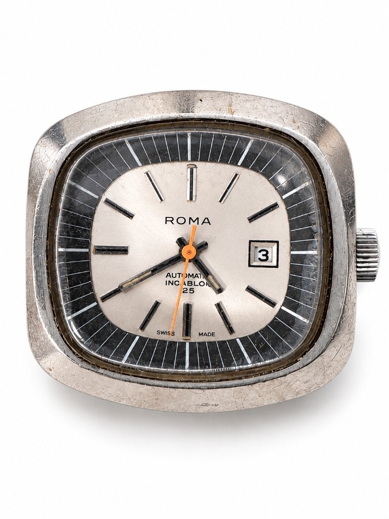 Montre automatique Roma incabloc 25 / day date / Forme TV, Antiquités & Art, Enlèvement ou Envoi