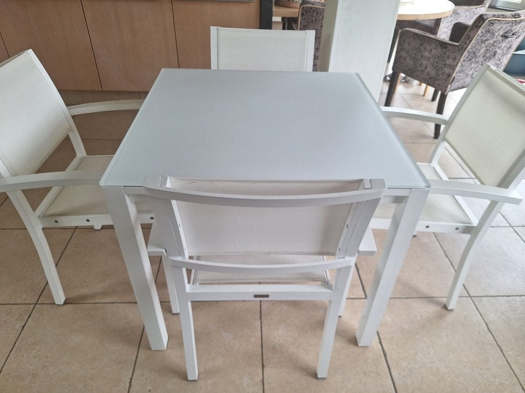 Tafel en stoelen, Huis en Inrichting, Tafels | Eettafels, Ophalen, Gebruikt, 50 tot 100 cm, Vierkant