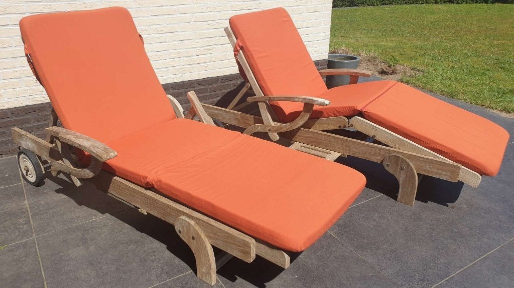 2x oranje kussens voor ligbed L190 x B84 x H30cm, afneembaar, Tuin en Terras, Ophalen