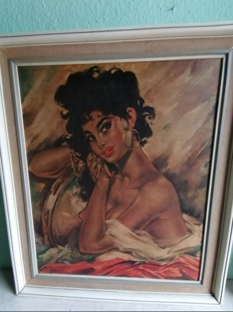 vintage kunstdruk zigeunerin stijl Roka 60er, Ophalen, Huis en Inrichting