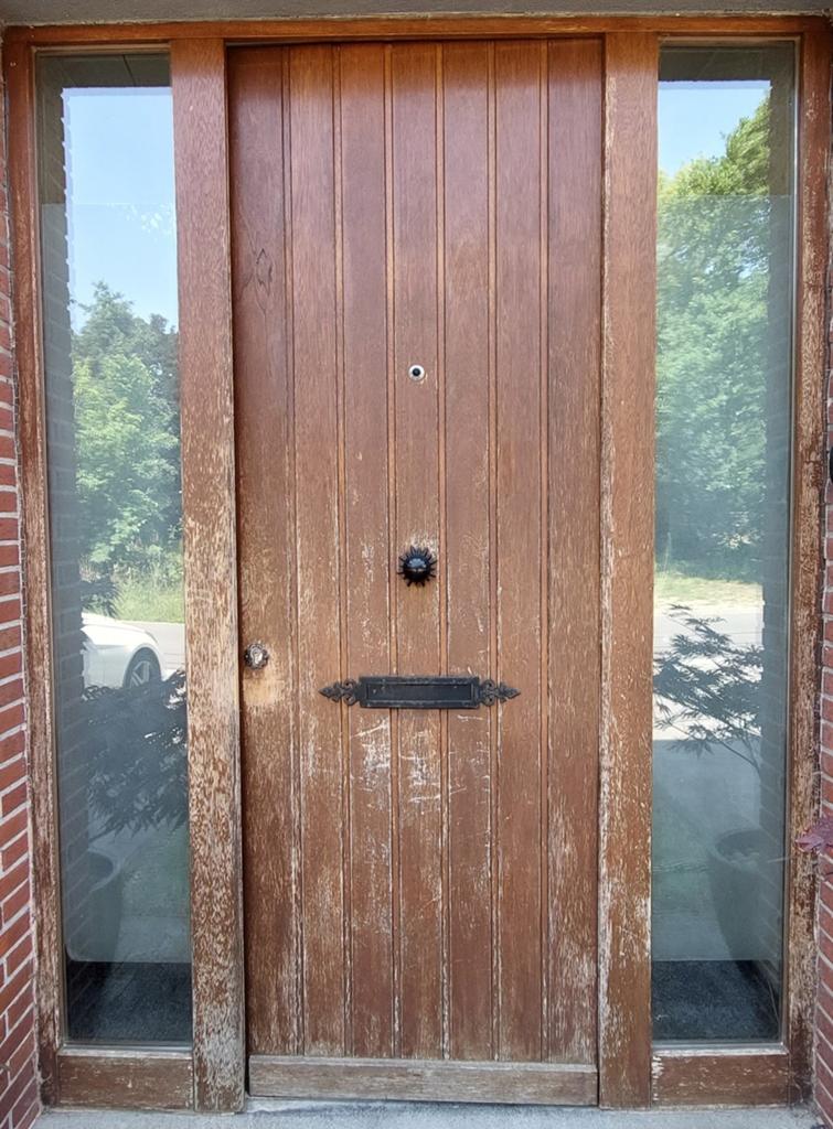 Massieve houten buitendeur met kozijn en zijlichten, Doe-het-zelf en Bouw, Ophalen, Gebruikt, Overige typen, 150 tot 225 cm