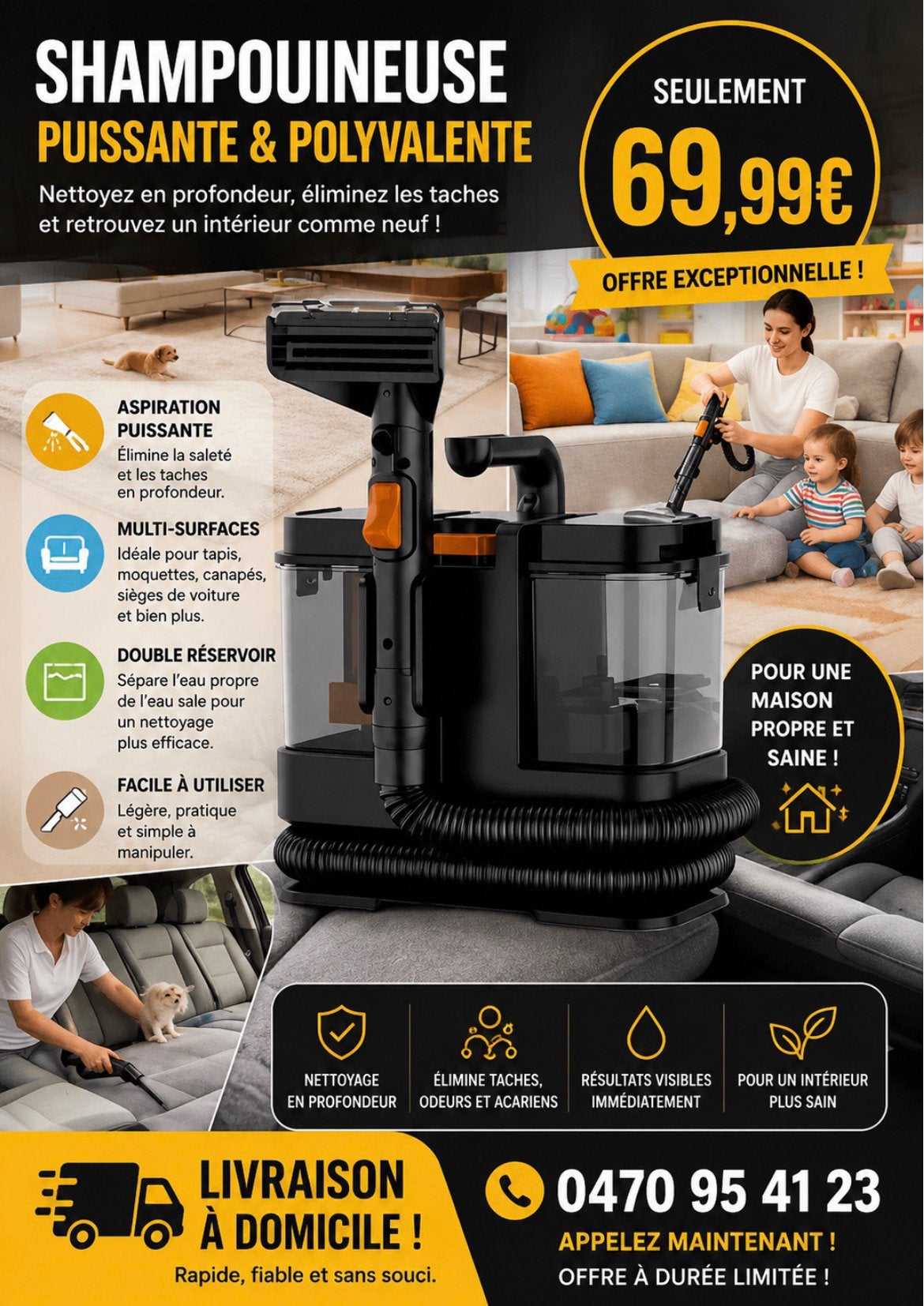 Shampouineuse puissante a vapeur, Electroménager, Neuf, Réservoir, Enlèvement, Convient aux tapis