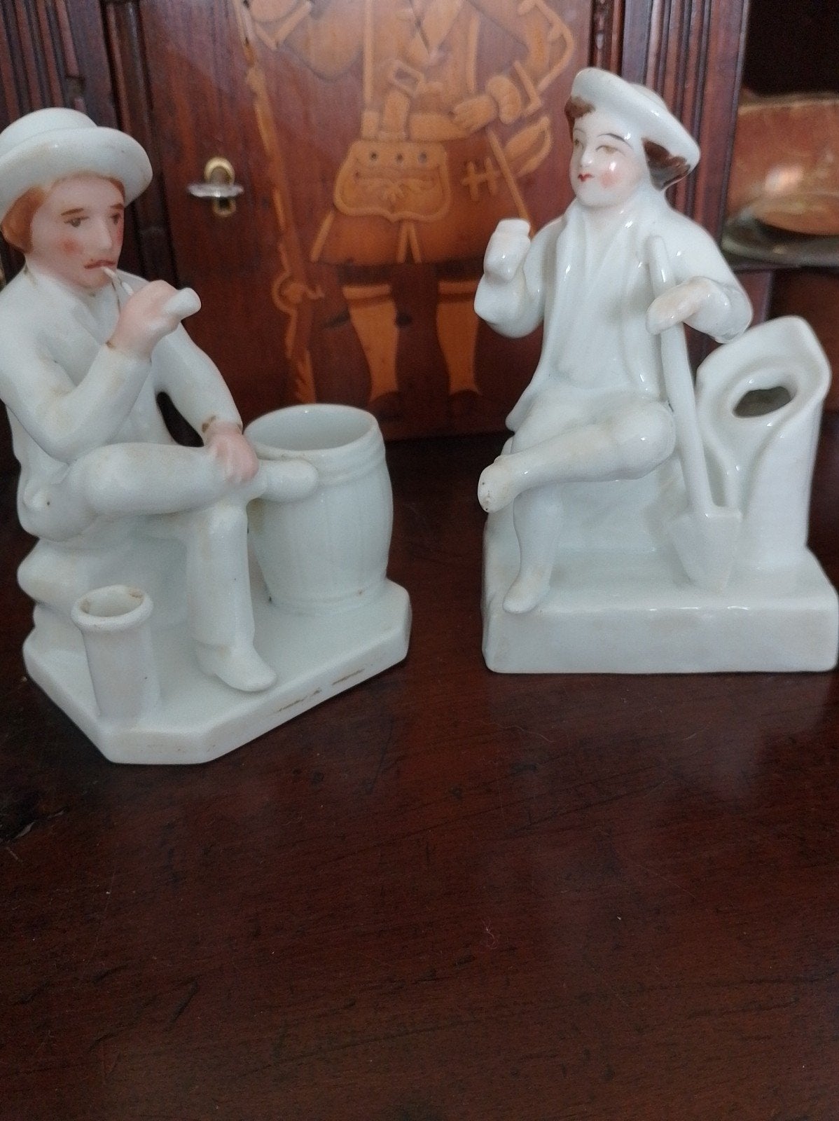 Paar oud porseleinen inktpot/penhoudertjes, Antiek en Kunst, Ophalen of Verzenden