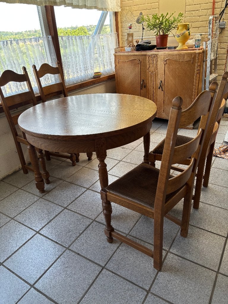 table et 4 chaises en chêne massif,, Maison & Meubles, 150 à 200 cm, Cinq personnes ou plus, Comme neuf, 100 à 150 cm
