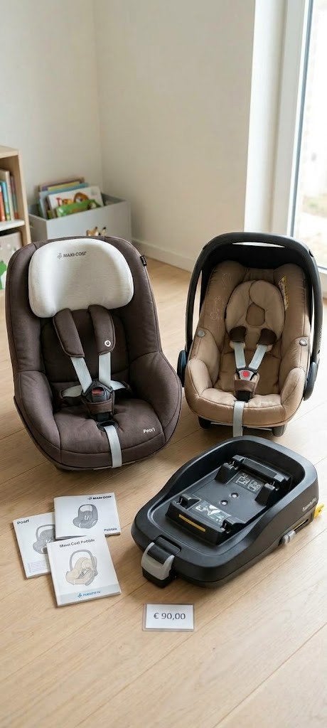 Lot Maxi-Cosi : Base FamilyFix + Pebble + Pearl (0-4 ans), 0 à 18 kg, Dossier amovible, Comme neuf, Enlèvement