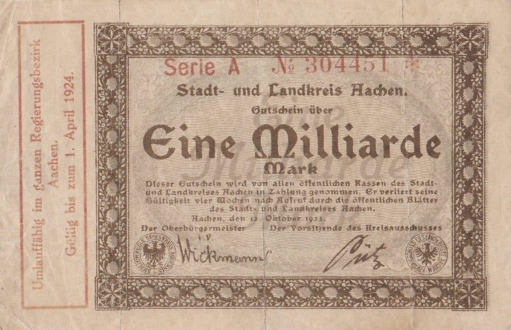 Un milliaire de mark Aix-la-Chapelle 1923, Timbres & Monnaies, Billets de banque | Europe | Billets non-euro, Billets en vrac