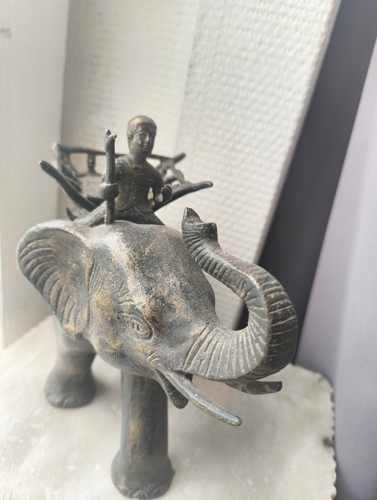 Statue en bronze vintage guerrier asiatique sur éléphant, Antiquités & Art, Enlèvement, Bronze