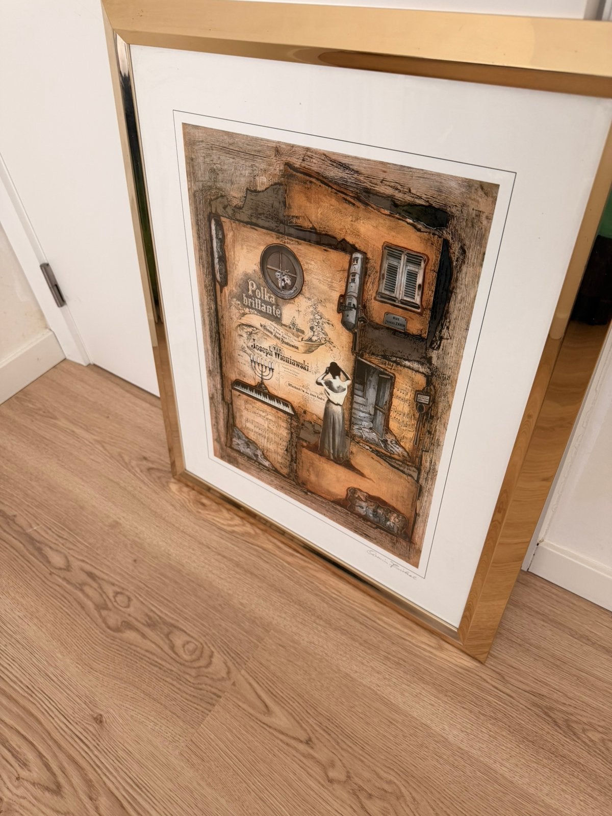 Lithografie Armand Birkel incl. gouden kader, 55 cm, Enlèvement ou Envoi, Doré, Œuvre encadrée