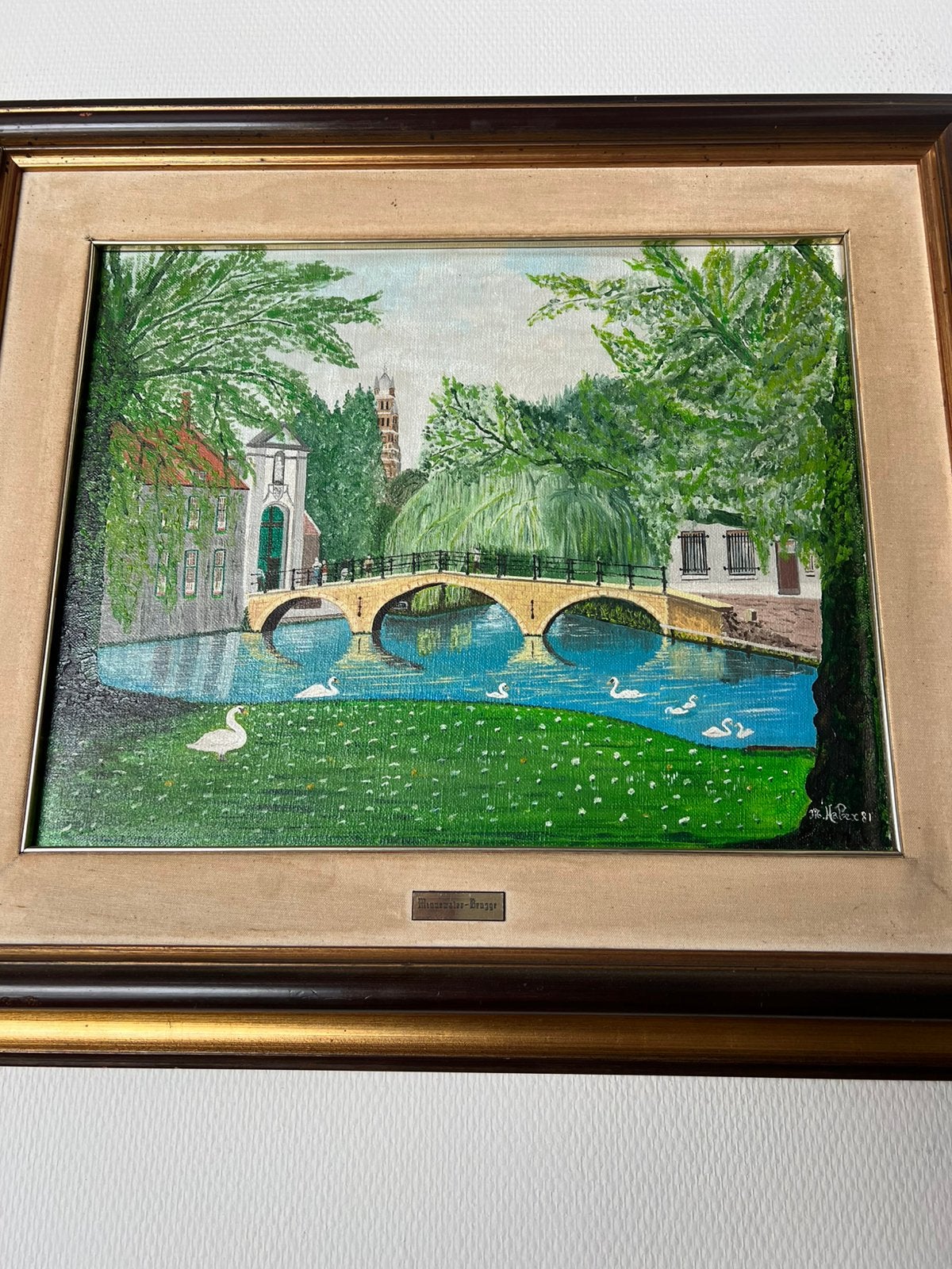 Prachtig schilderij in olieverf - minnewater Brugge, Antiek en Kunst, Ophalen, Olieverf, Landschap