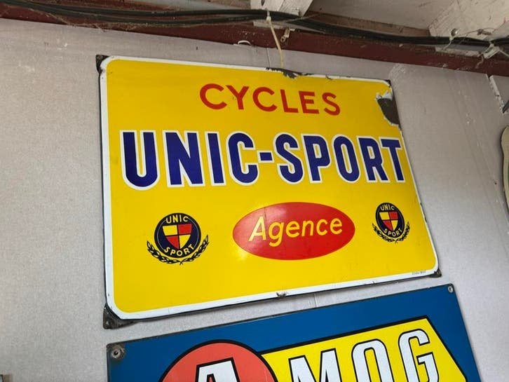 Vintage Emaille Bord Cycles Unic-Sport Agence, Collections