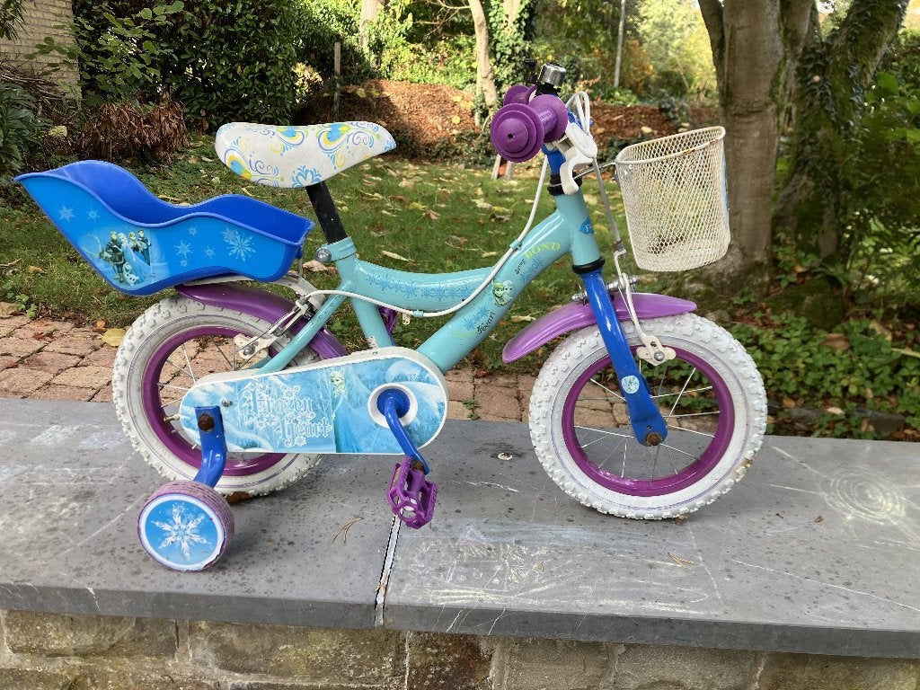 Vélo Fille +/- 5 ans - Reine des Neiges, Vélos & Vélomoteurs, Enlèvement, Utilisé, Frein à tambour, 14 pouces ou moins