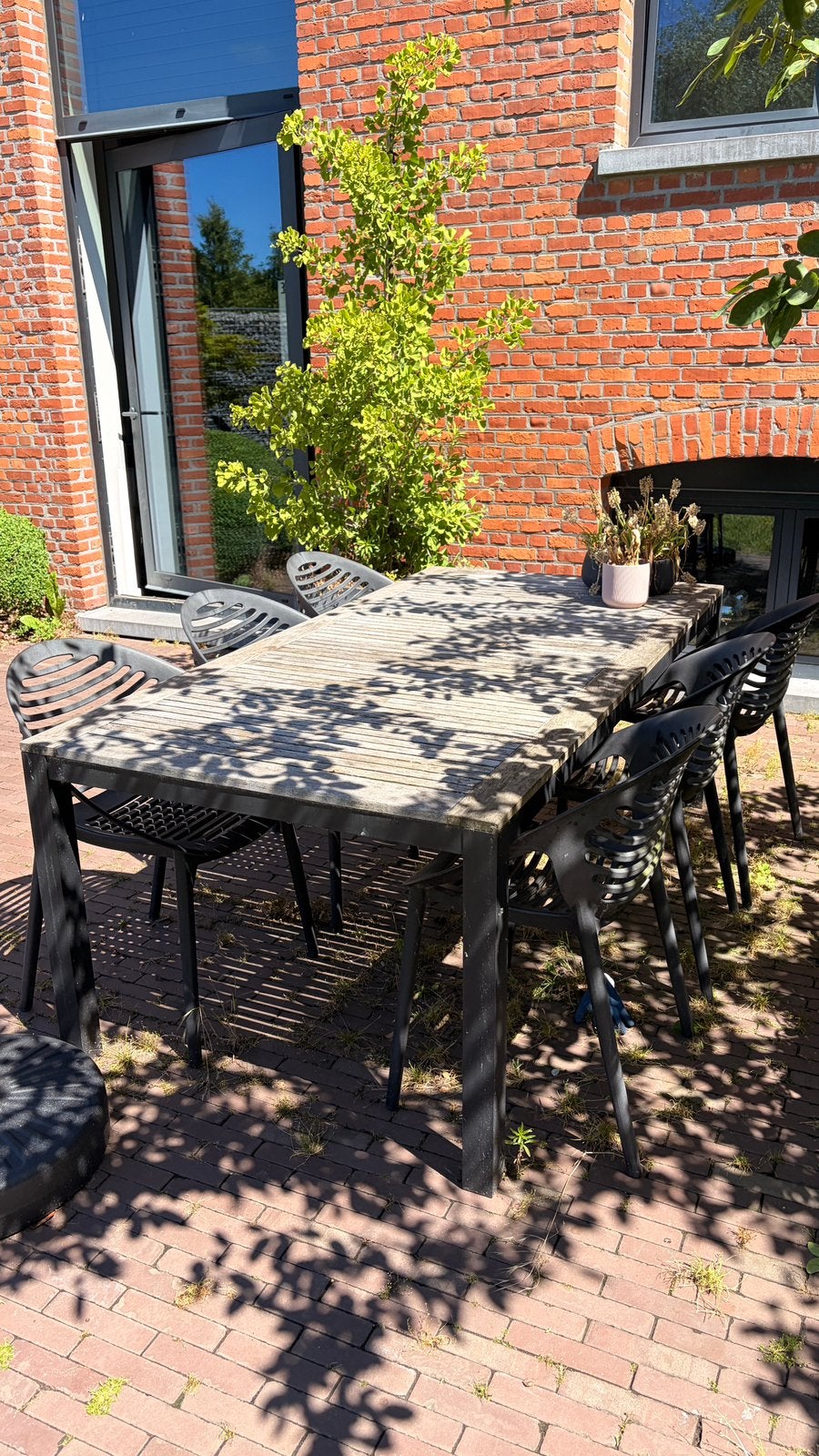 Tuintafel zwart  + 6 stoelen, Tuin en Terras, Tuinsets en Loungesets, Ophalen, Gebruikt, 6 zitplaatsen, Aluminium