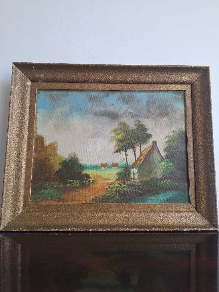 Oud Hollands Landschap Schilderij met Boerderij, Antiquités & Art, Art | Peinture | Classique, Enlèvement ou Envoi, Signé, Panneau