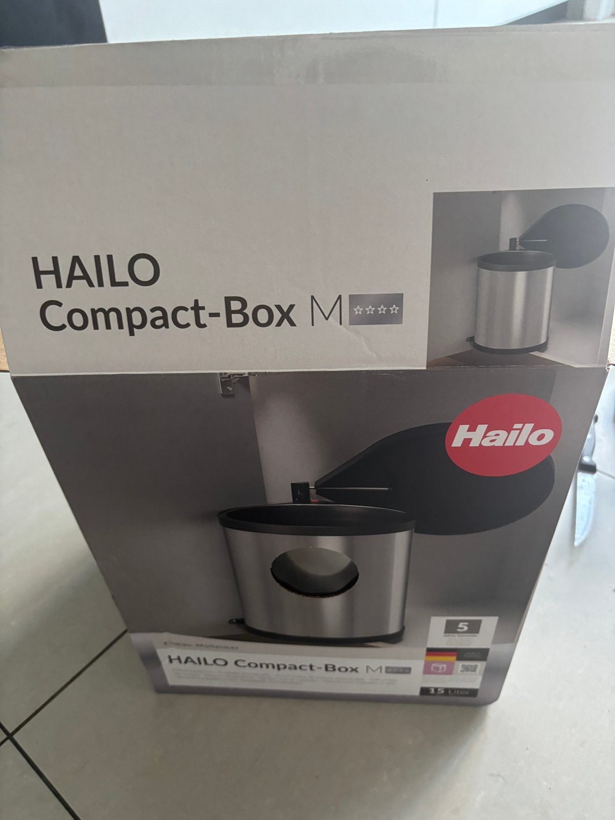 Hailo Compact-box  Inbouwprullenbak vuilbak, 10 tot 20 liter, Ophalen, Zo goed als nieuw, Inox