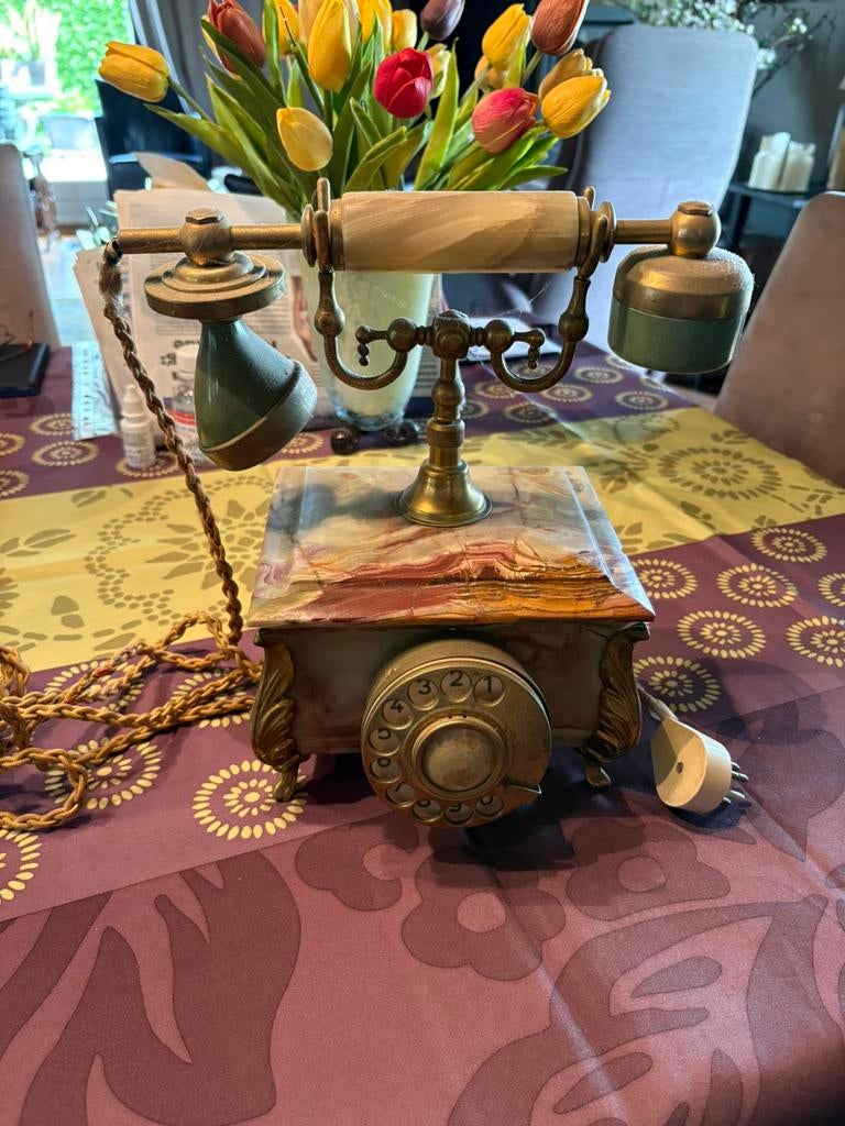 Vintage marmeren draaischijf telefoon met messing, Enlèvement