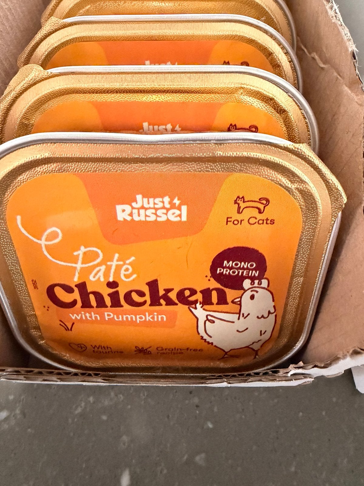 27 potjes Just Russel paté voor katten twv €40, Animaux & Accessoires, Nourriture pour Animaux, Enlèvement, Chat