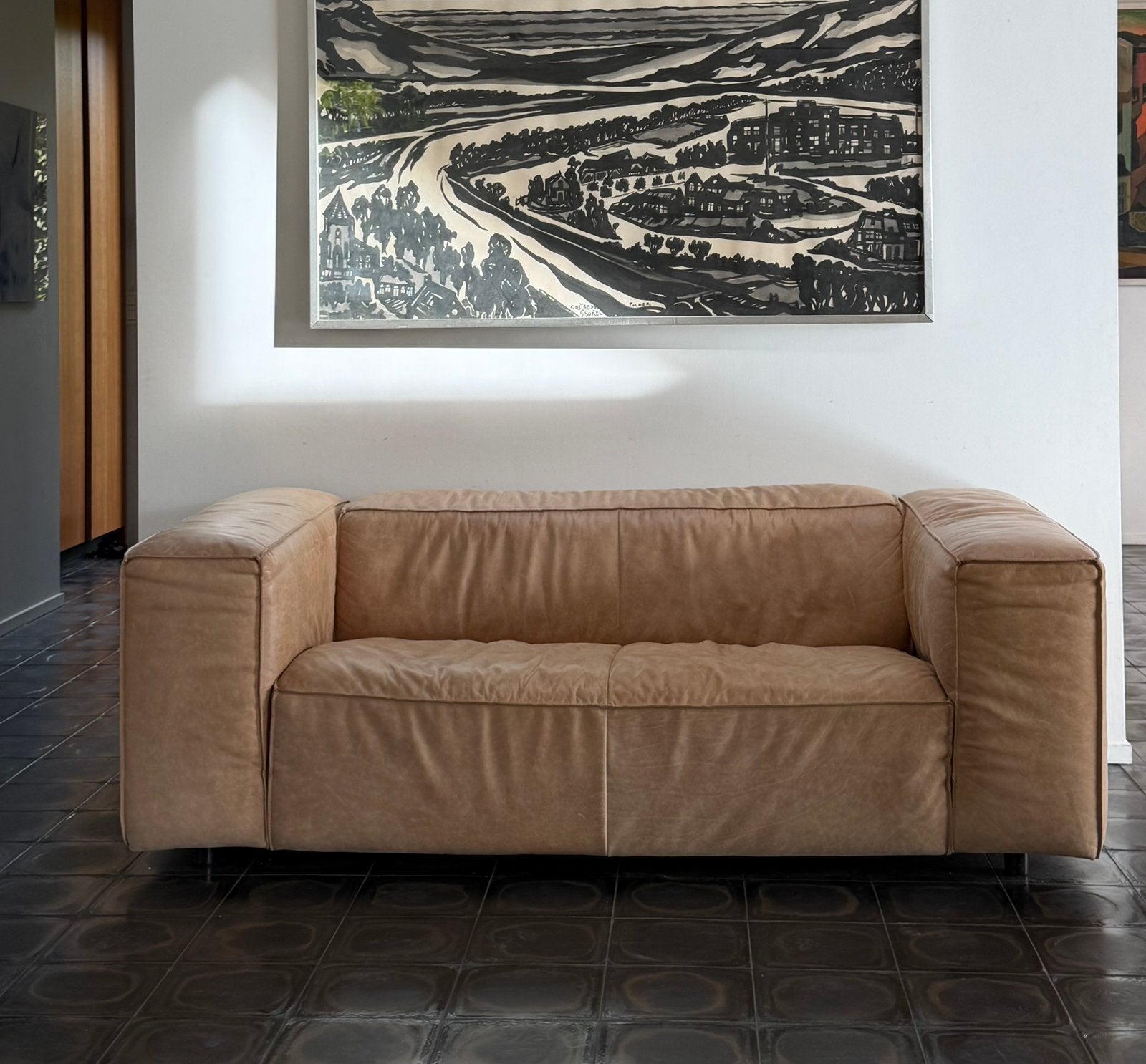 Fauteuil en cuir beige/canapé beige et cuir, Enlèvement, Comme neuf, Cuir
