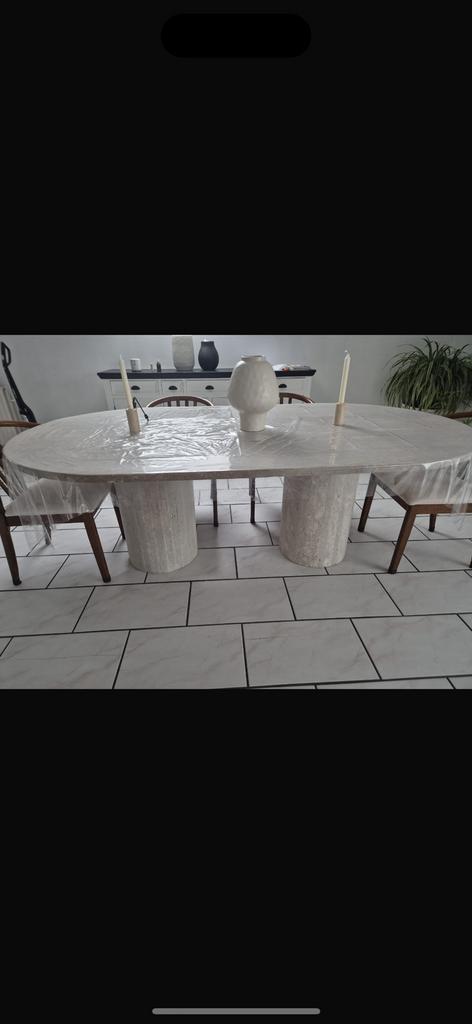 Table en travertin, Jardin & Terrasse, Ensembles de jardin, Comme neuf, Enlèvement
