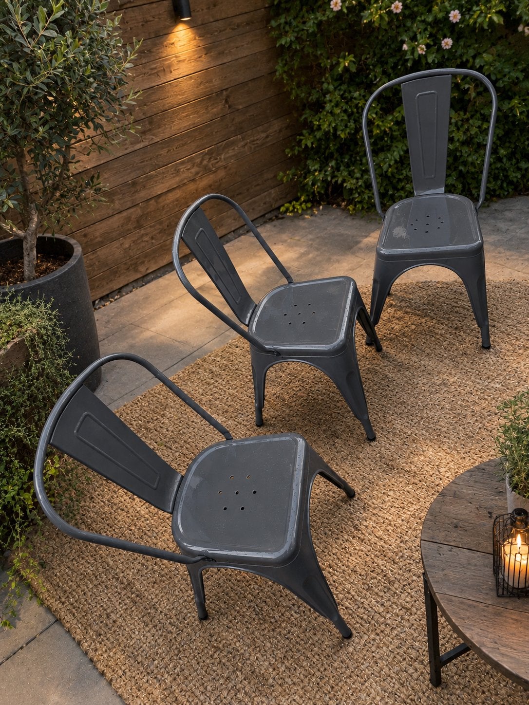 Metalen stoelen , donker grijs, Tuin en Terras, Ophalen, Zo goed als nieuw