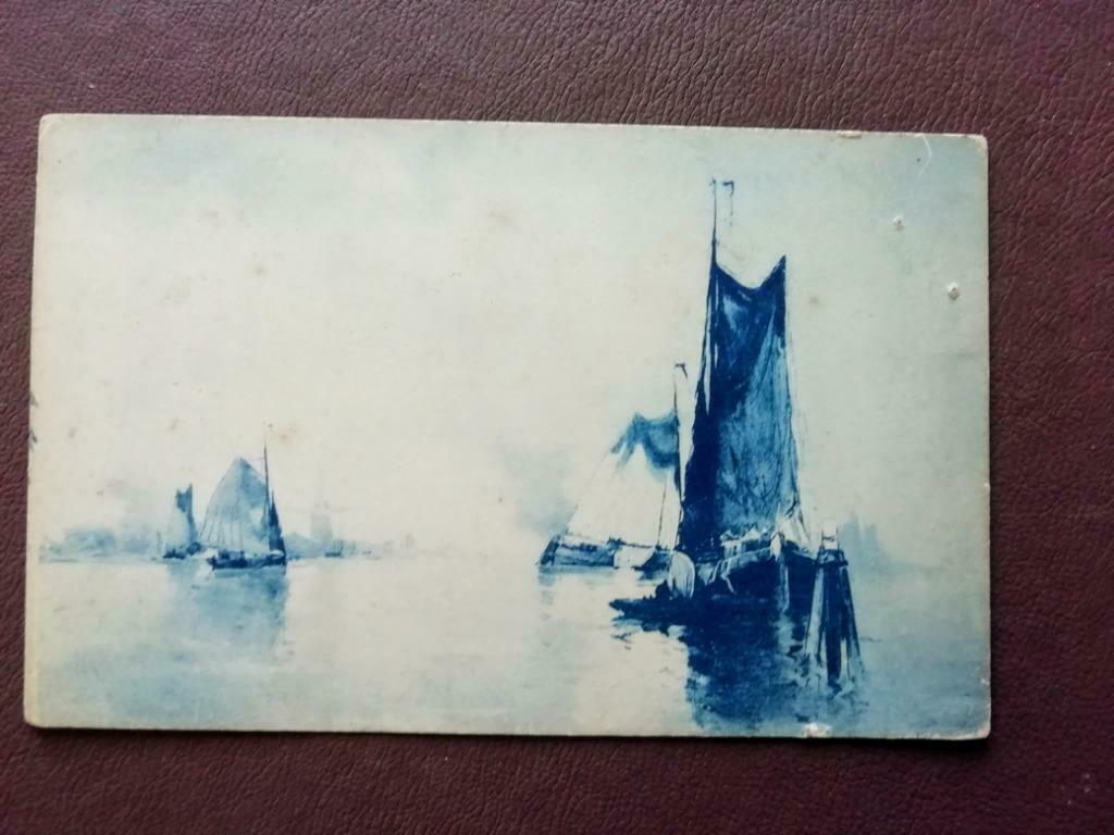 Oude foto in karton zeilboten op zee, Verzamelen, Foto's en Prenten, Ophalen of Verzenden, Gebruikt, Foto
