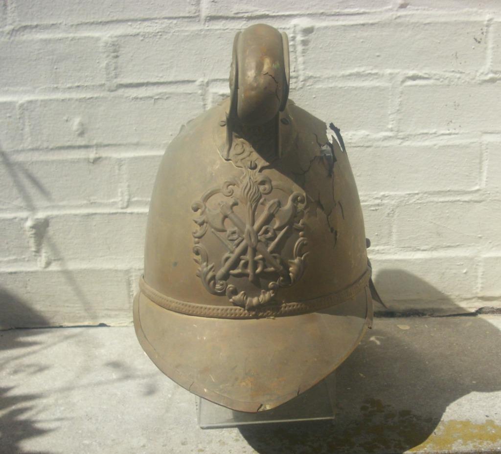 Vestige de casque de pompier anglais Merryweather fin 19ème, Verzenden, Overige soorten, Helm of Baret