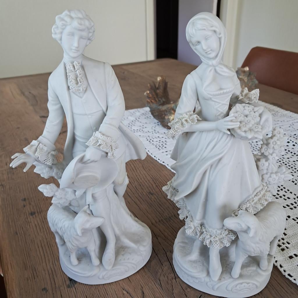 2 witte biscuit koppel, Antiek en Kunst, Ophalen of Verzenden