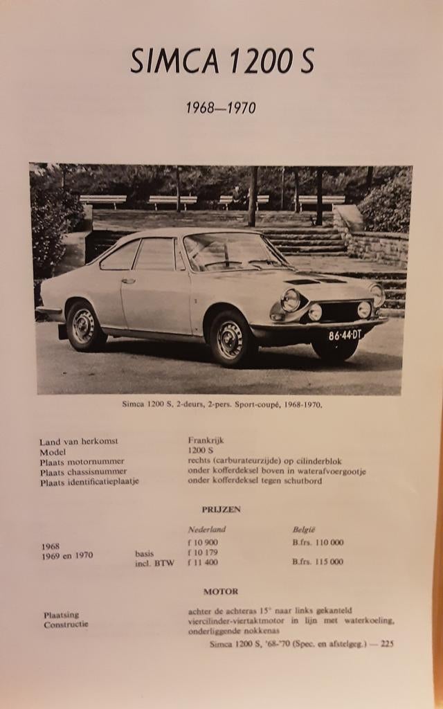 Simca 1200 S technische fiche, Ophalen of Verzenden, Zo goed als nieuw