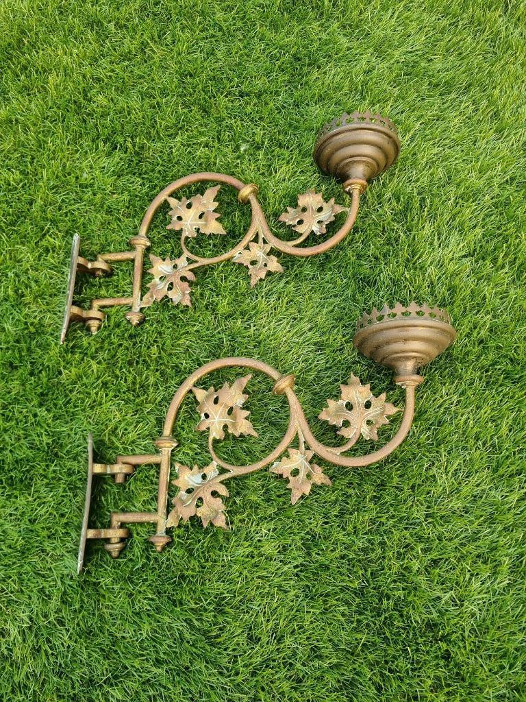 Antieke wandkandelaars messing – set van 2 – sierlijk smeedw, Ophalen