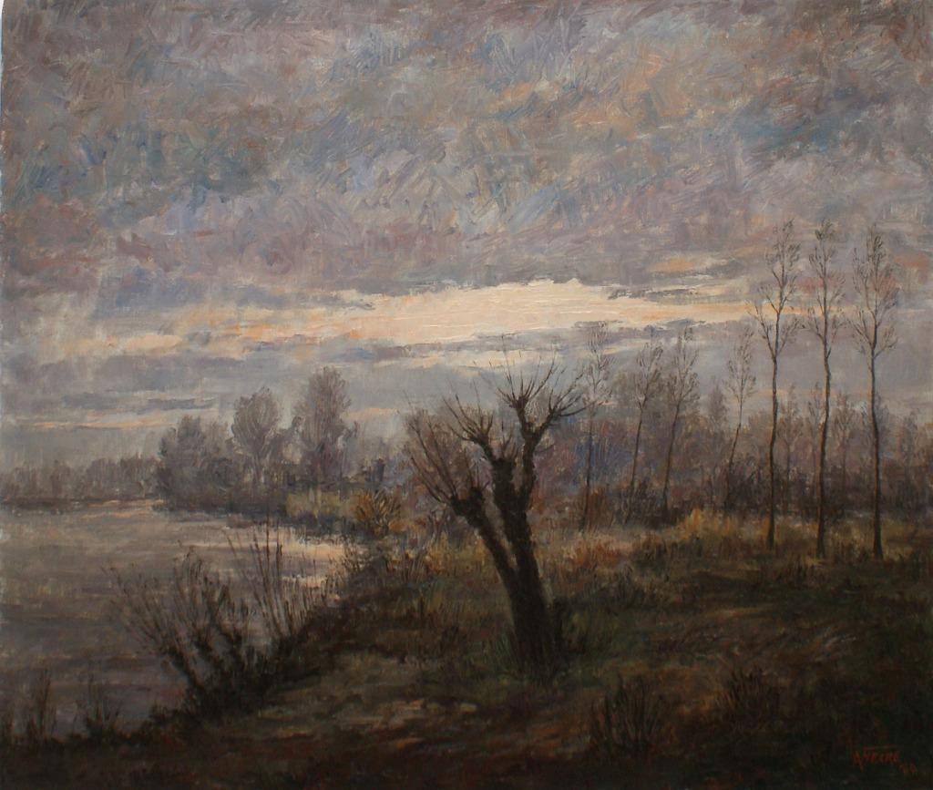 Albert Van Hecke (1909-1993): Valavond (O/D, 95 x 85 cm), Ophalen of Verzenden