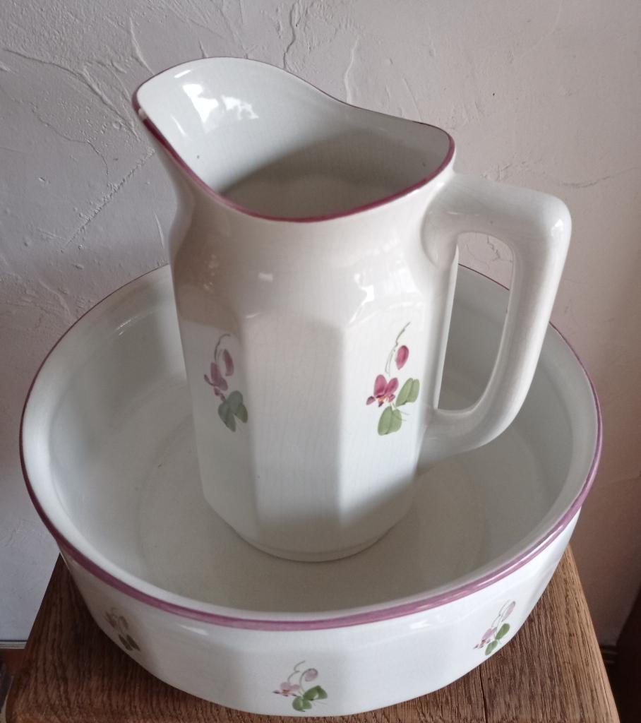 Vintage waskom en Waterkan met bloemetjes, Ophalen of Verzenden