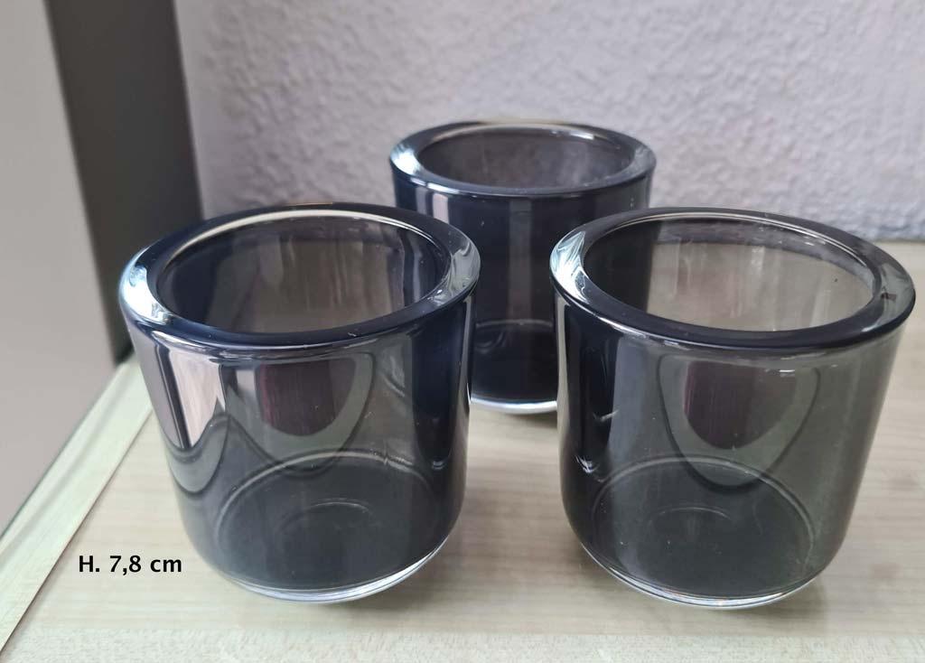 theelichthouder x3 in dik grijs glas Leonardo?lees info aub, Enlèvement, Comme neuf, Gris
