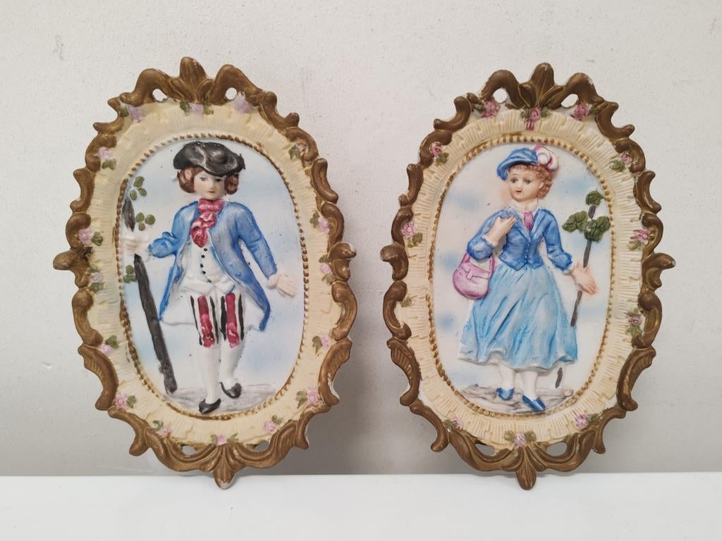Prachtige Rococo style set kadertjes biscuitporselein, Ophalen