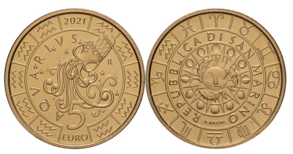 5 euro San Marino 2021 Zodiac Waterman, Verzenden, San Marino, 5 euro