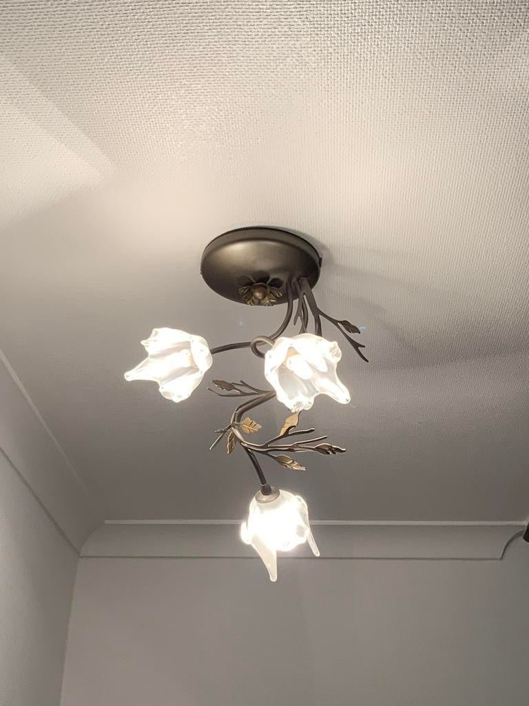 Plafonnier décoratif en étain et verre., Enlèvement, Comme neuf, Verre