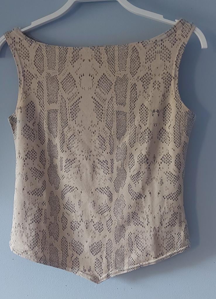 Top court beige doré imprimé serpent t.S, Sans manches, Enlèvement, Porté, Taille 36 (S)