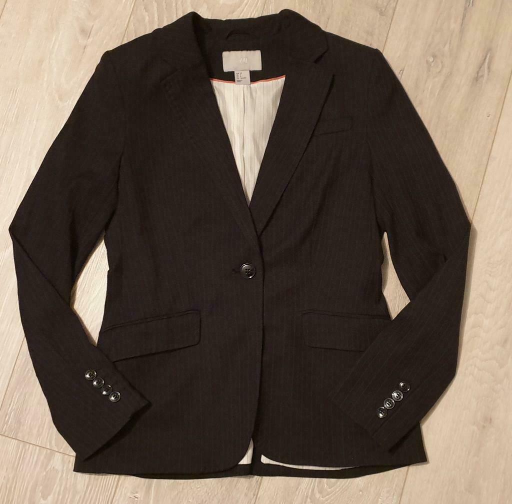 Zwart grijs gestreept blazerjack, Maat 38/40 (M), H&M, Kostuum of Pak, Zwart