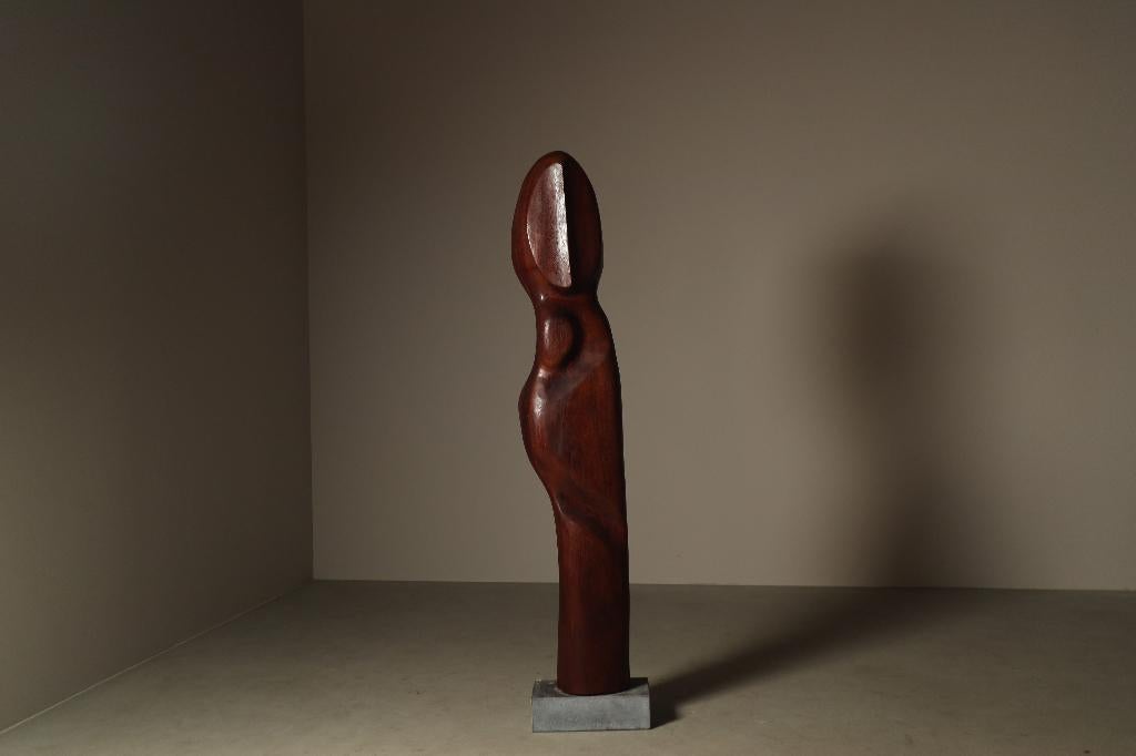 Sculpture monumentale en bois d'Afzelia par Begga d'Haese, Antiquités & Art, Enlèvement